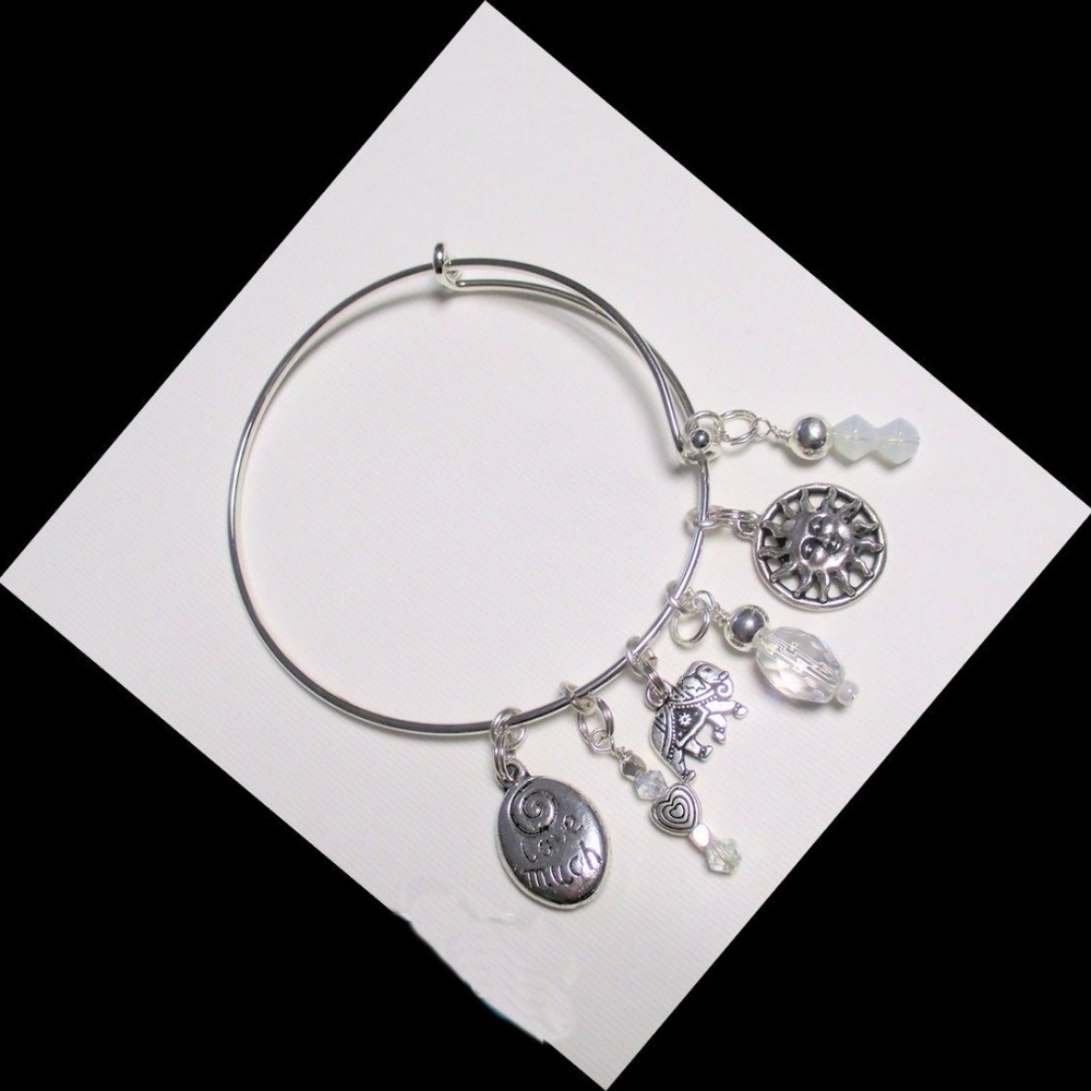 Elephant Charm Stackable Silver Bangle - image 2